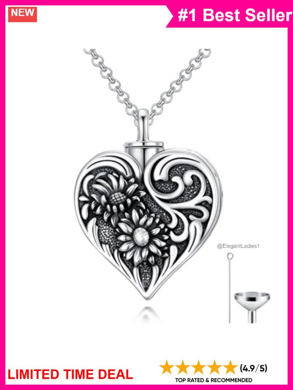 925 Sterling Silver Urn Necklace Heart Cremation Pendant Memorial Jewelry Gift